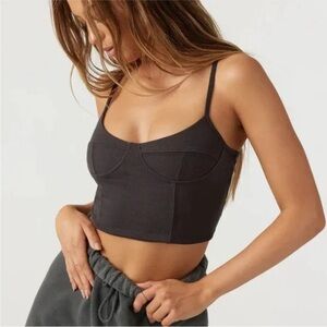 Joah Brown FlexRib Bustier Cami Crop Top Vintage Black S/M Corset Ribbed Tank